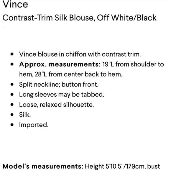 Vince Contrast Trim V-Neck Silk Blouse Off White Black Women’s Size XS - Picture 13 of 16